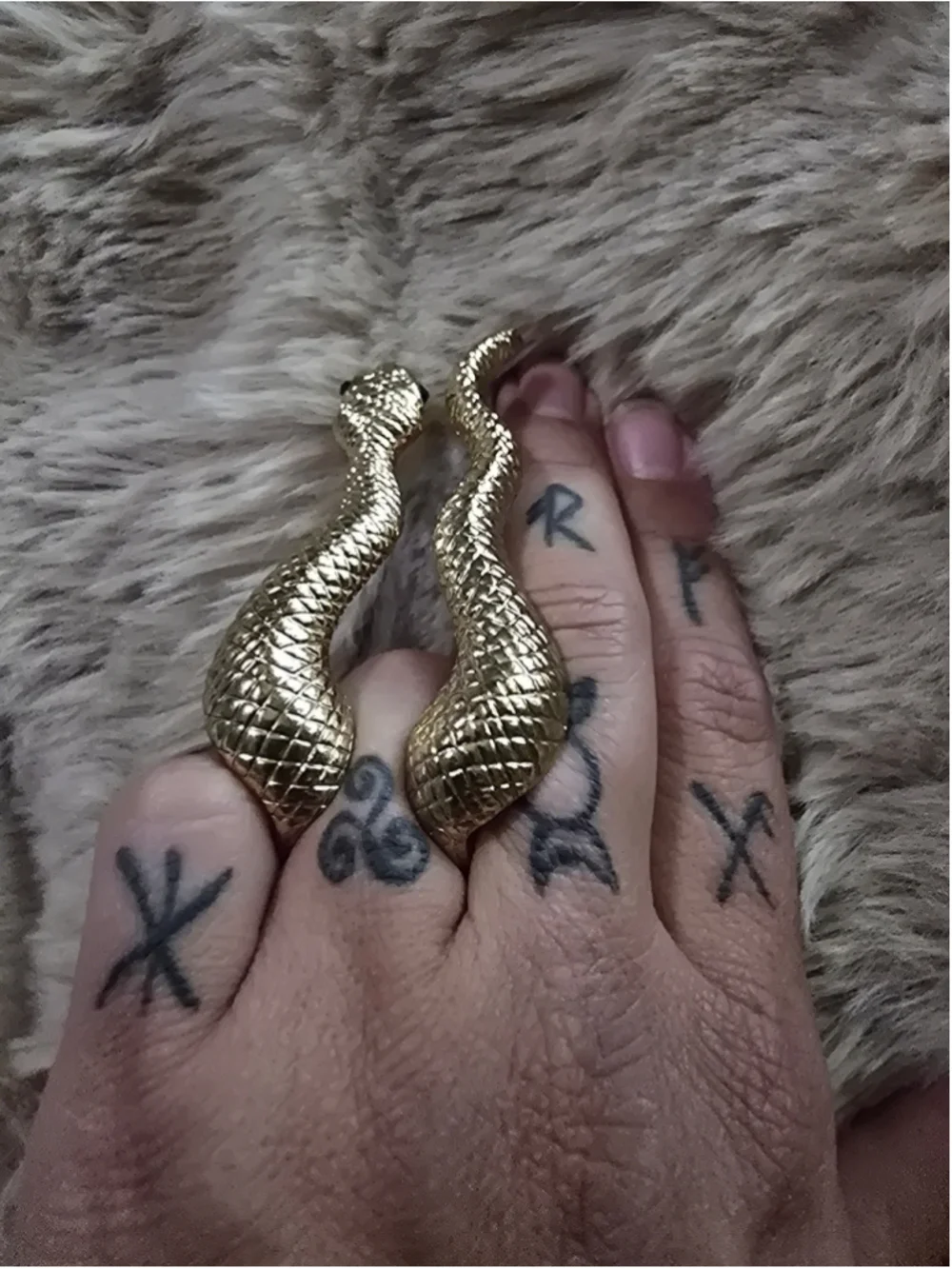 Full Finger Gold Snake Statement Ring size 8 Edgy Eclectic Witchy Whimsigoth